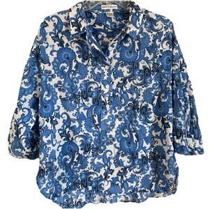 Rebecca Malone Women’s XL Blue Paisley Blouse Excellent Condition 3/4 Sleeves
